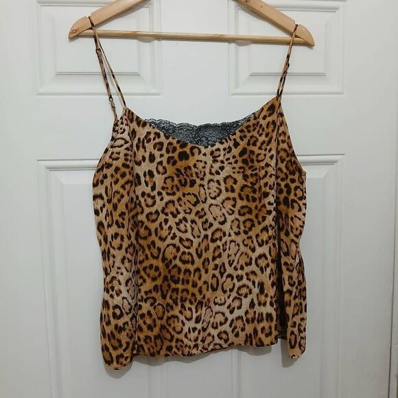 Zara collection womens large leopard print viscose cami tank top tan black - Picture 1 of 6